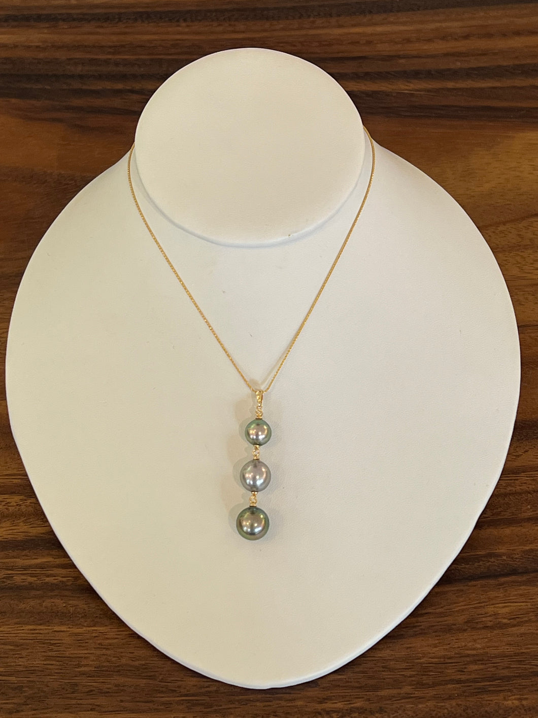 14KYG Triple Tahitian Pearl and Diamond “Past, Present, Future” Pendant