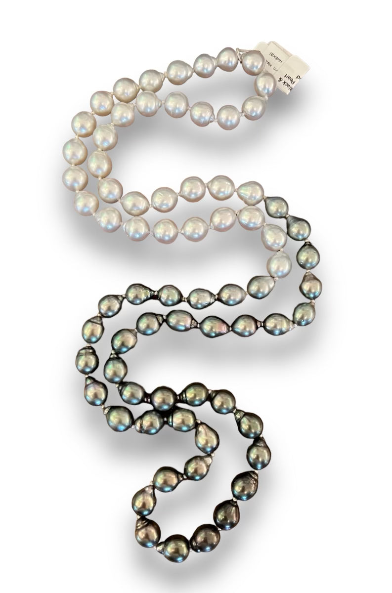 South Seas Black & White Ombre’ Pearl Double Strand with hidden clasp