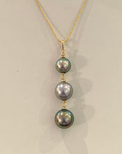 Load image into Gallery viewer, 14KYG Triple Tahitian Pearl and Diamond “Past, Present, Future” Pendant
