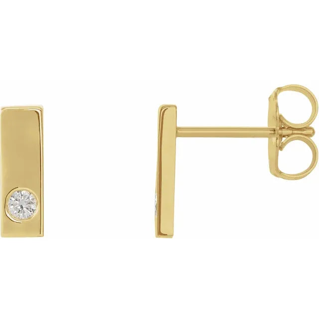14KYG Single Diamond Bar Stud Earring