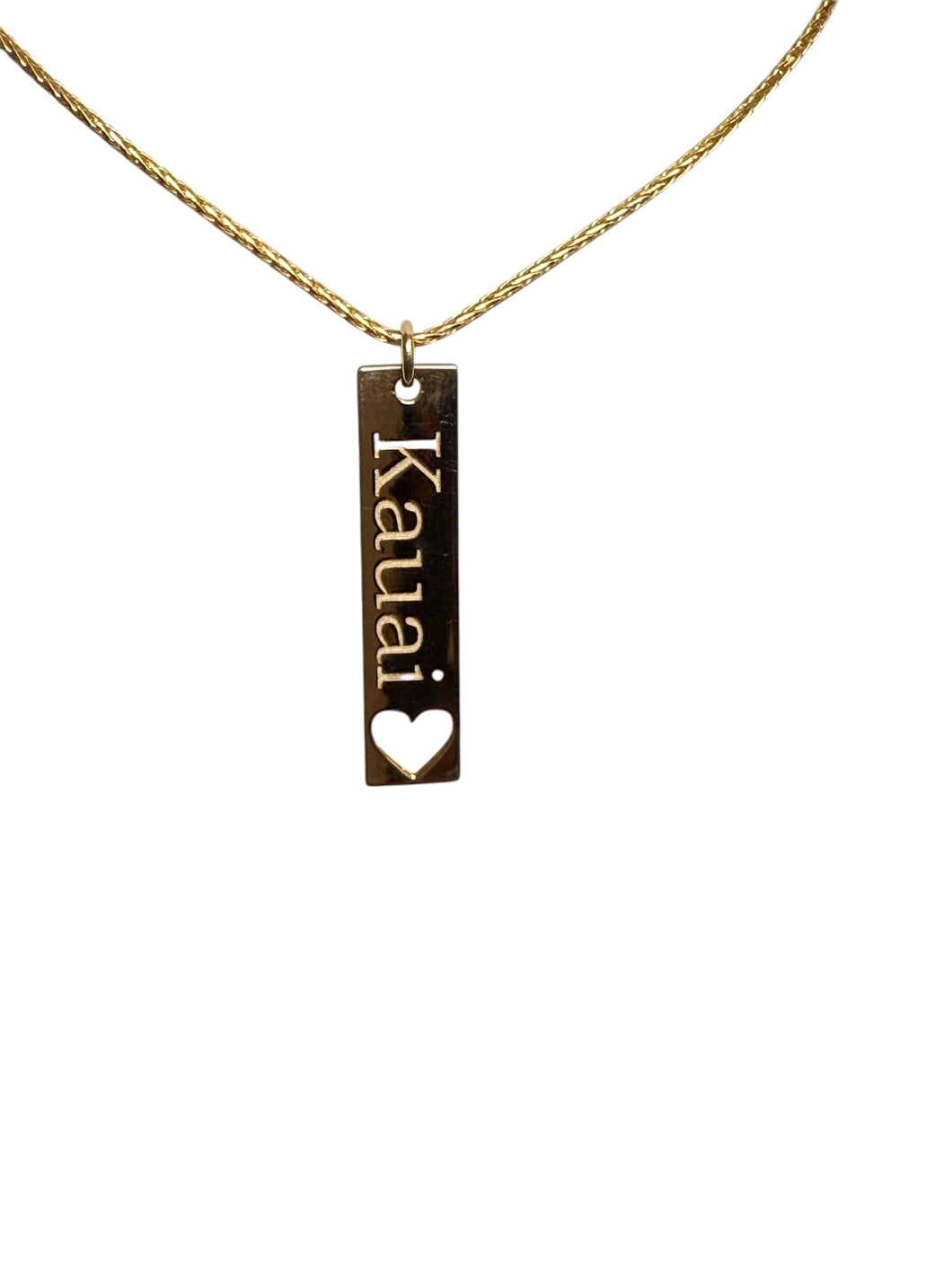 14KYG “KAUAI” engraved Bar Pendant w/ Heart Cut-Out