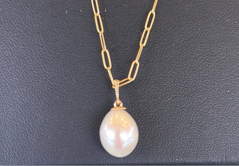 14KYG White Edison Drop Shaped Pearl Pendant
