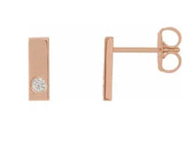 Load image into Gallery viewer, 14KRG Single Diamond Bar Stud Earring
