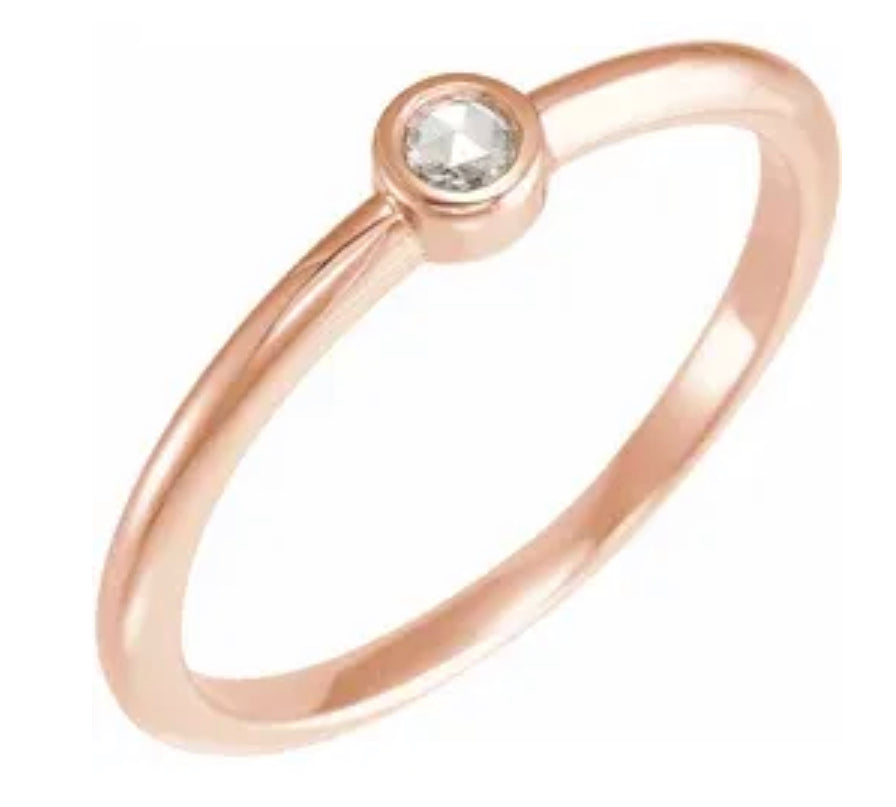14KRG Single Rose Cut Diamond Stackable Ring